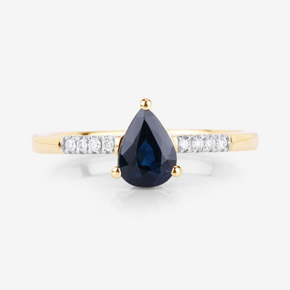 0.86 Carat Genuine Blue Sapphire and White Diamond 14K Yellow Gold Ring Bids.com