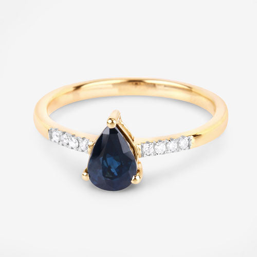 0.86 Carat Genuine Blue Sapphire and White Diamond 14K Yellow Gold Ring Bids.com