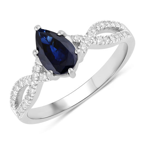 1.14 Carat Genuine Blue Sapphire and White Diamond 14K White Gold Ring Bids.com