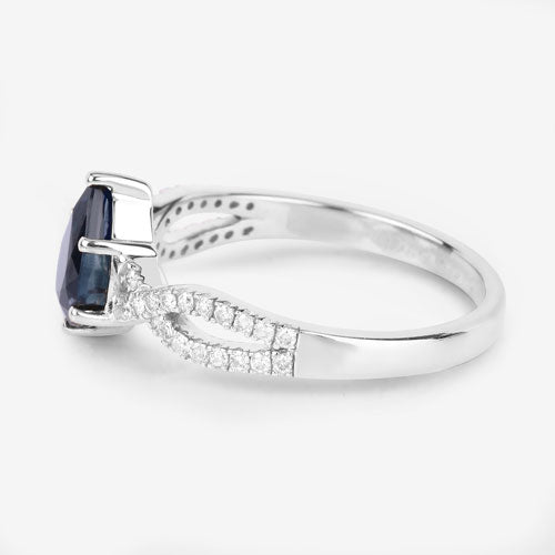 1.14 Carat Genuine Blue Sapphire and White Diamond 14K White Gold Ring Bids.com
