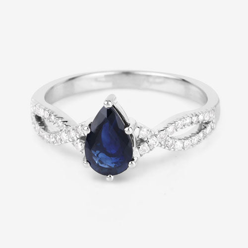 1.14 Carat Genuine Blue Sapphire and White Diamond 14K White Gold Ring Bids.com