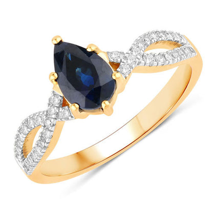 1.14 Carat Genuine Blue Sapphire and White Diamond 14K Yellow Gold Ring Bids.com