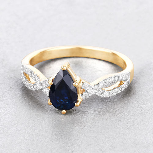 1.14 Carat Genuine Blue Sapphire and White Diamond 14K Yellow Gold Ring Bids.com