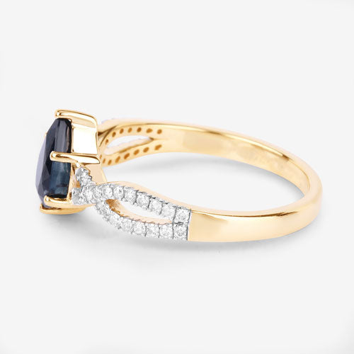 1.14 Carat Genuine Blue Sapphire and White Diamond 14K Yellow Gold Ring Bids.com