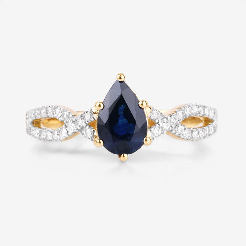 1.14 Carat Genuine Blue Sapphire and White Diamond 14K Yellow Gold Ring Bids.com