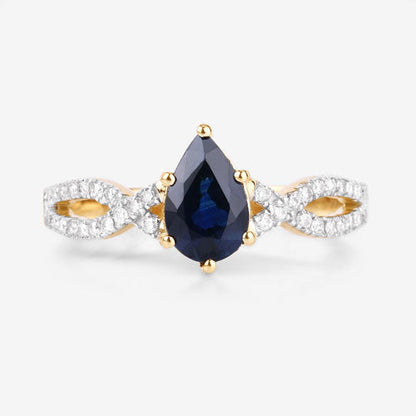 1.14 Carat Genuine Blue Sapphire and White Diamond 14K Yellow Gold Ring Bids.com