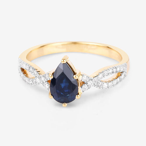 1.14 Carat Genuine Blue Sapphire and White Diamond 14K Yellow Gold Ring Bids.com