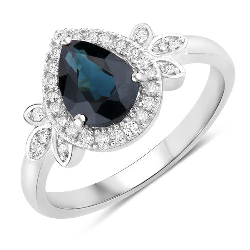 1.54 Carat Genuine Blue Sapphire and White Diamond 14K White Gold Ring Bids.com