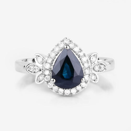 1.54 Carat Genuine Blue Sapphire and White Diamond 14K White Gold Ring Bids.com