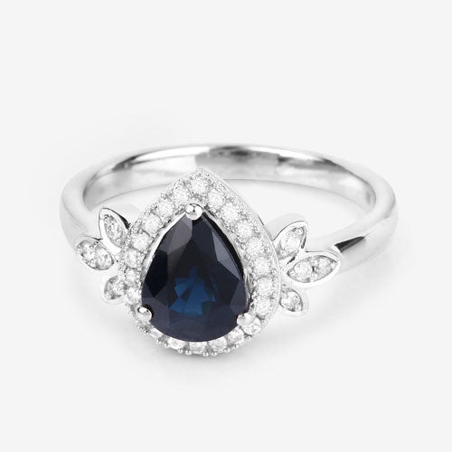 1.54 Carat Genuine Blue Sapphire and White Diamond 14K White Gold Ring Bids.com