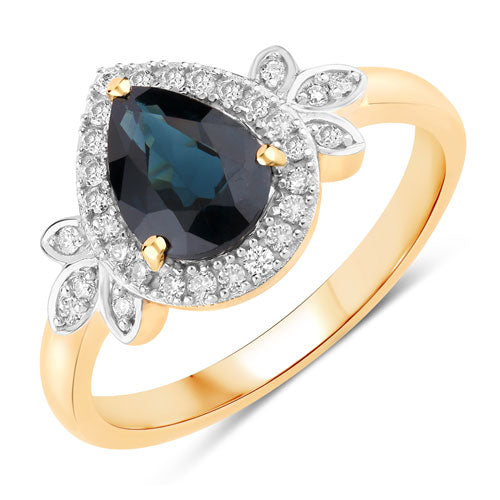 1.54 Carat Genuine Blue Sapphire and White Diamond 14K Yellow Gold Ring Bids.com