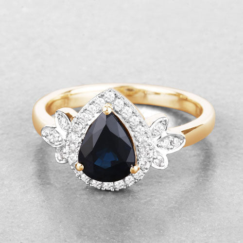 1.54 Carat Genuine Blue Sapphire and White Diamond 14K Yellow Gold Ring Bids.com