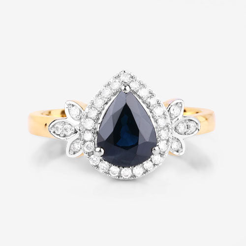 1.54 Carat Genuine Blue Sapphire and White Diamond 14K Yellow Gold Ring Bids.com