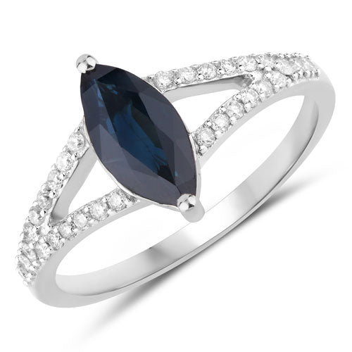 1.49 Carat Genuine Blue Sapphire and White Diamond 14K White Gold Ring Bids.com