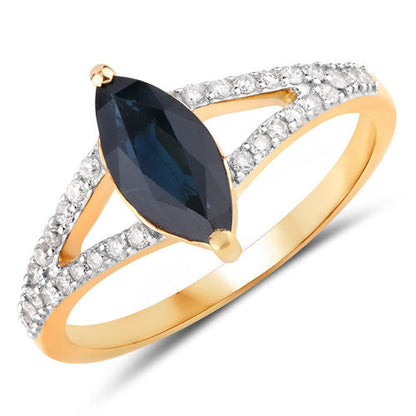 1.50 Carat Genuine Blue Sapphire and White Diamond 14K Yellow Gold Ring Bids.com