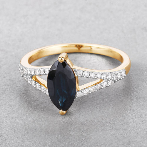 1.50 Carat Genuine Blue Sapphire and White Diamond 14K Yellow Gold Ring Bids.com