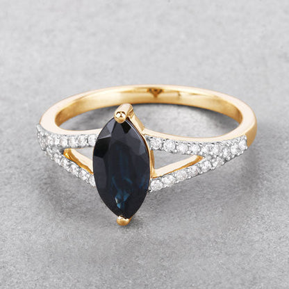 1.50 Carat Genuine Blue Sapphire and White Diamond 14K Yellow Gold Ring Bids.com