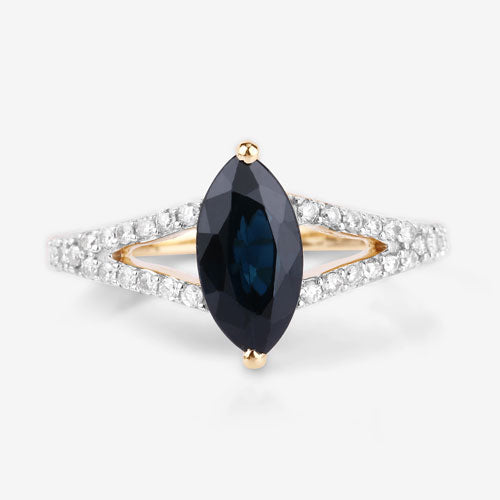 1.50 Carat Genuine Blue Sapphire and White Diamond 14K Yellow Gold Ring Bids.com