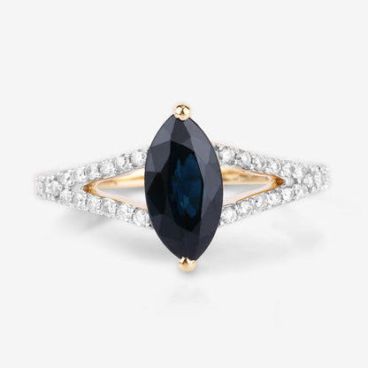 1.50 Carat Genuine Blue Sapphire and White Diamond 14K Yellow Gold Ring Bids.com