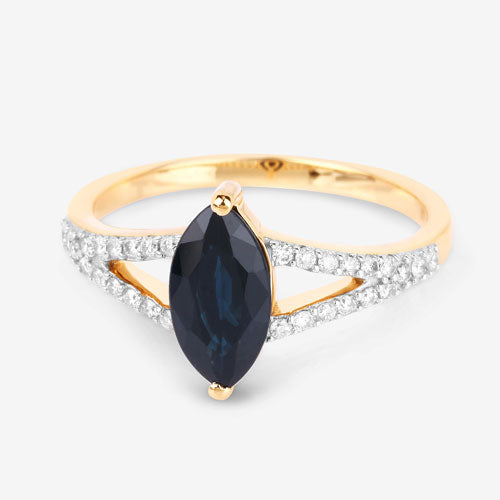 1.50 Carat Genuine Blue Sapphire and White Diamond 14K Yellow Gold Ring Bids.com