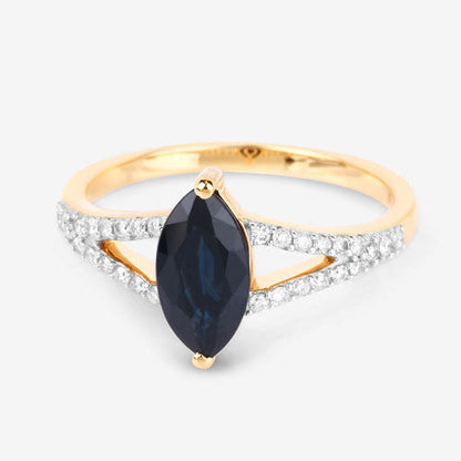 1.50 Carat Genuine Blue Sapphire and White Diamond 14K Yellow Gold Ring Bids.com
