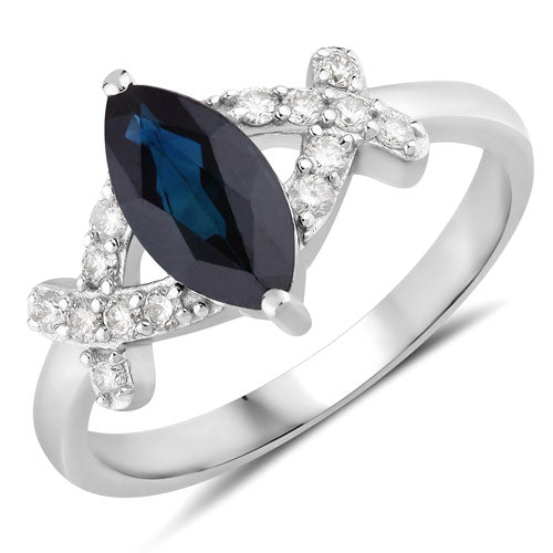 1.50 Carat Genuine Blue Sapphire and White Diamond 14K White Gold Ring Bids.com