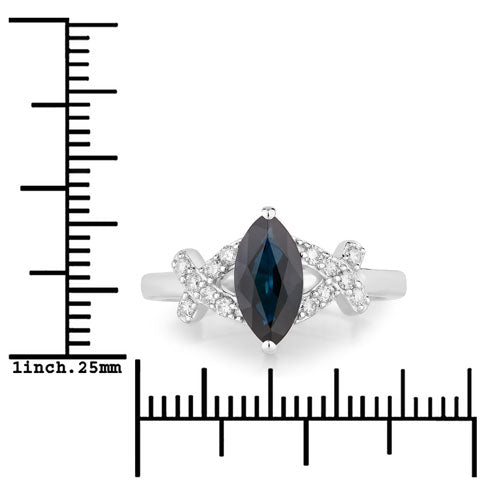 1.50 Carat Genuine Blue Sapphire and White Diamond 14K White Gold Ring Bids.com