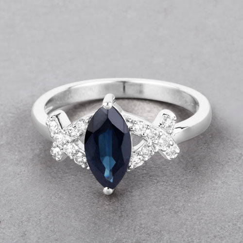 1.50 Carat Genuine Blue Sapphire and White Diamond 14K White Gold Ring Bids.com