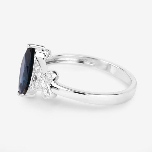 1.50 Carat Genuine Blue Sapphire and White Diamond 14K White Gold Ring Bids.com