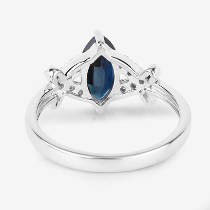 1.50 Carat Genuine Blue Sapphire and White Diamond 14K White Gold Ring Bids.com