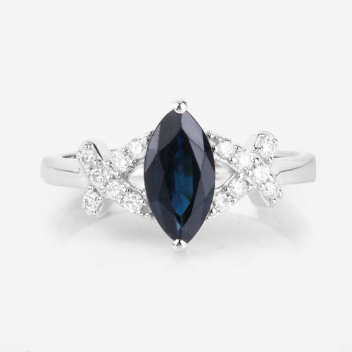 1.50 Carat Genuine Blue Sapphire and White Diamond 14K White Gold Ring Bids.com