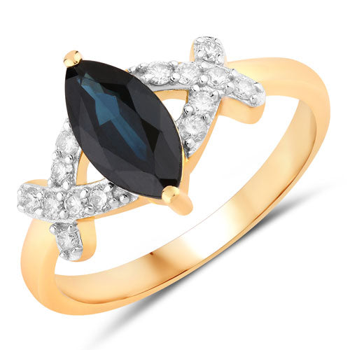 1.50 Carat Genuine Blue Sapphire and White Diamond 14K Yellow Gold Ring Bids.com
