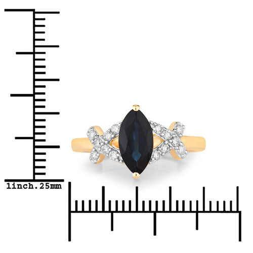 1.50 Carat Genuine Blue Sapphire and White Diamond 14K Yellow Gold Ring Bids.com
