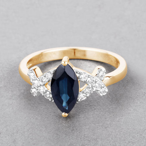 1.50 Carat Genuine Blue Sapphire and White Diamond 14K Yellow Gold Ring Bids.com