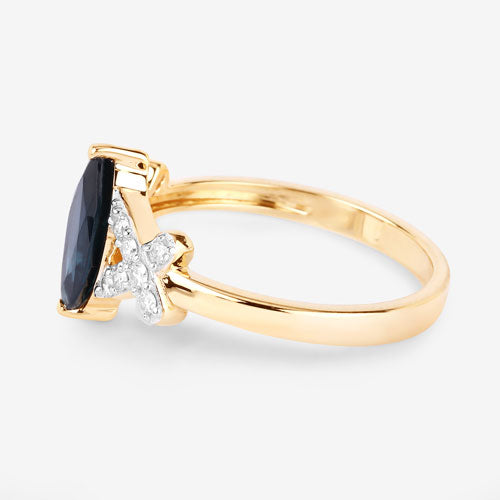 1.50 Carat Genuine Blue Sapphire and White Diamond 14K Yellow Gold Ring Bids.com