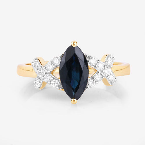 1.50 Carat Genuine Blue Sapphire and White Diamond 14K Yellow Gold Ring Bids.com