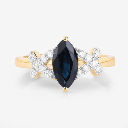 1.50 Carat Genuine Blue Sapphire and White Diamond 14K Yellow Gold Ring Bids.com