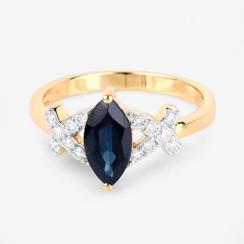 1.50 Carat Genuine Blue Sapphire and White Diamond 14K Yellow Gold Ring Bids.com