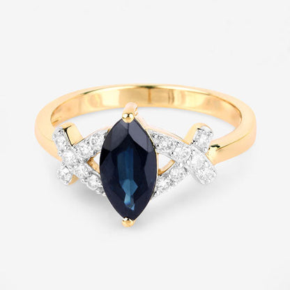 1.50 Carat Genuine Blue Sapphire and White Diamond 14K Yellow Gold Ring Bids.com