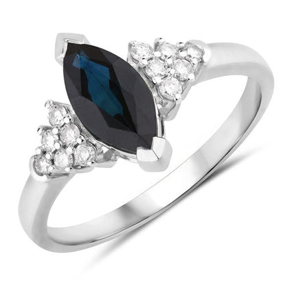1.47 Carat Genuine Blue Sapphire and White Diamond 14K White Gold Ring Bids.com