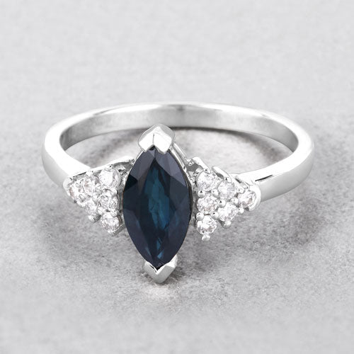 1.47 Carat Genuine Blue Sapphire and White Diamond 14K White Gold Ring Bids.com