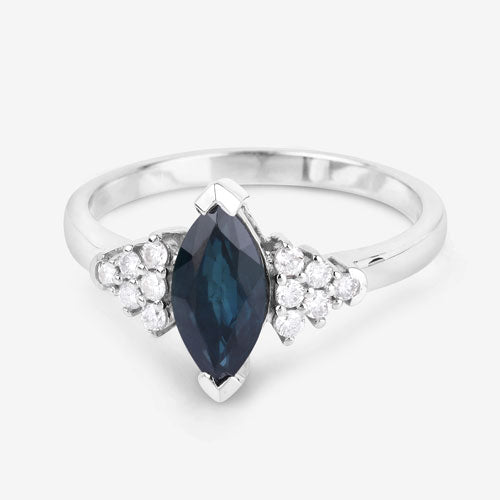 1.47 Carat Genuine Blue Sapphire and White Diamond 14K White Gold Ring Bids.com