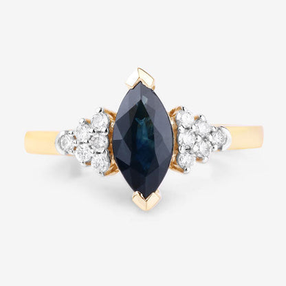 1.47 Carat Genuine Blue Sapphire and White Diamond 14K Yellow Gold Ring Bids.com