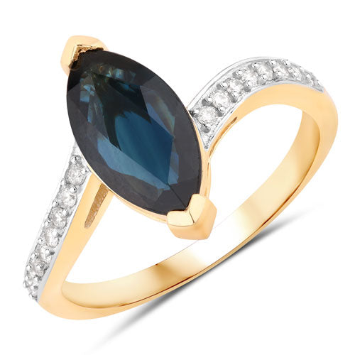 2.26 Carat Genuine Blue Sapphire and White Diamond 14K Yellow Gold Ring Bids.com