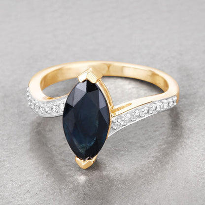 2.26 Carat Genuine Blue Sapphire and White Diamond 14K Yellow Gold Ring Bids.com