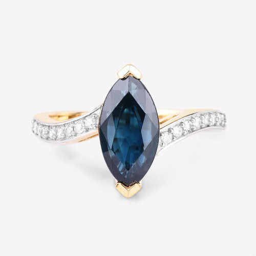 2.26 Carat Genuine Blue Sapphire and White Diamond 14K Yellow Gold Ring Bids.com