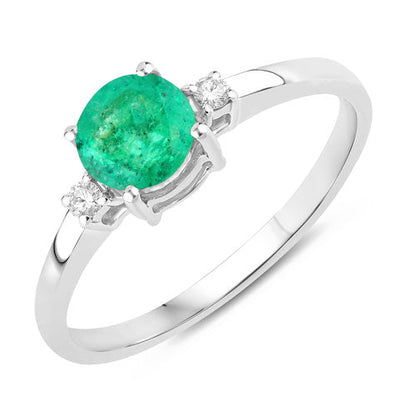 0.71 Carat Genuine Zambian Emerald and White Diamond 14K White Gold Ring Bids.com