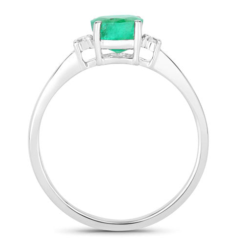 0.71 Carat Genuine Zambian Emerald and White Diamond 14K White Gold Ring Bids.com