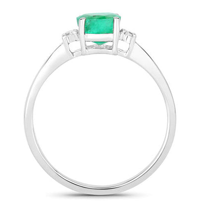 0.71 Carat Genuine Zambian Emerald and White Diamond 14K White Gold Ring Bids.com
