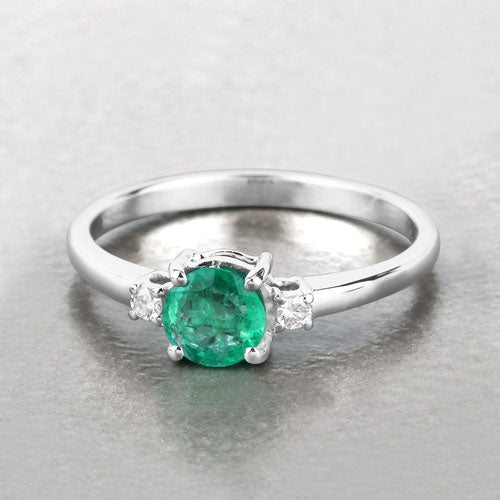 0.71 Carat Genuine Zambian Emerald and White Diamond 14K White Gold Ring Bids.com